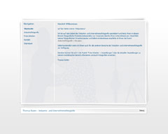 Screenshot von Website: Startseite mit aufgeklappter Navigation